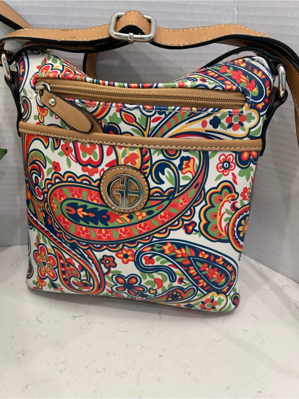Giani Bernini Multicolor Paisley Crossbody with Tan Trim